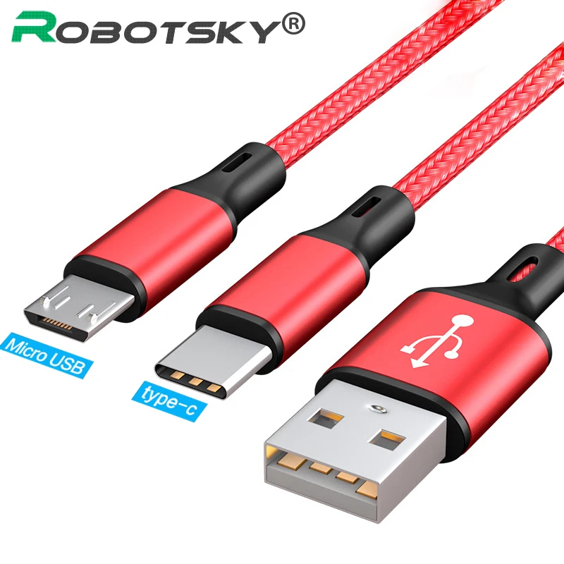 

2 in 1 Fast Charging Data Micro USB Type C Cable USB Cable for Huawei P20 P30 Mate Samsung S9 S10+ Xiaomi Tablet Phone Charger
