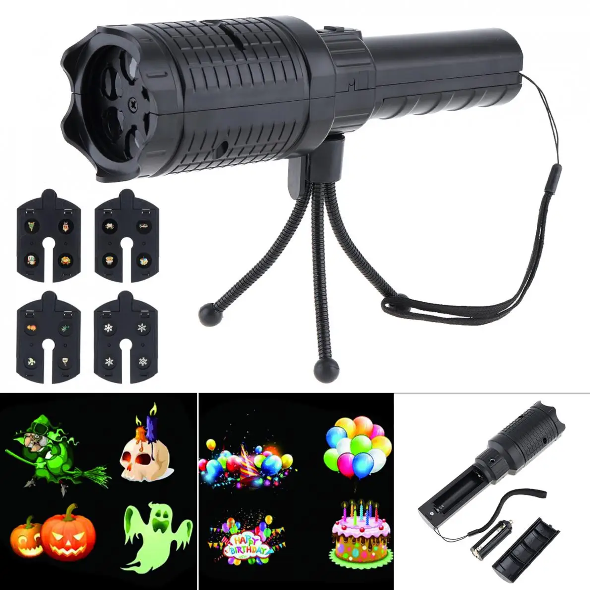 

LED Card Pattern Projection Flashlight with Four Cards Support 1pcs 18650 Battery for Christmas / Halloween Festivals / Party