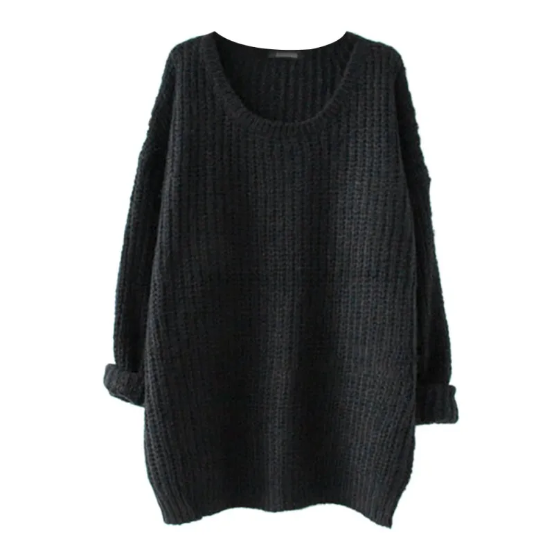 Women\'s Fashion Loose Round Neck Long Sleeve Knitted Solid Color  Sweaters Pullovers  Fashion  Simple Tops Sweater Hot Sale
