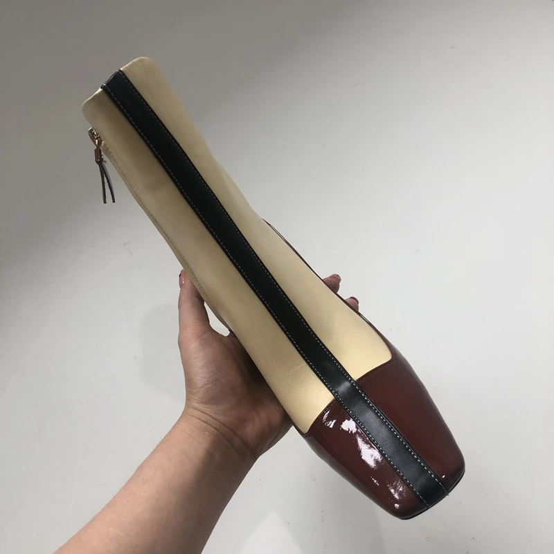 

Luxury brand high heels boots women's ankle boots cow leather mixed color Retro design new winter boots women's botas mujer