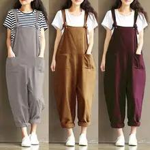 

80% HOT SALES！！！Plus Size Solid Color Women Loose Knot Tie Cotton Linen Jumpsuit Harem Overalls