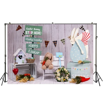 

HuaYi happy easter letters cute tabit decoration wood planks wall floor background photography easter photoshoot backdropW-3773
