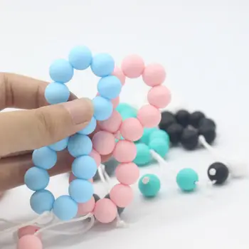 

Baby Teether Bracelet Molar Stick Non Toxic Silicone Bite Stick Cute Cartoon Pattern Baby Gym Wood Toy 5 Colors
