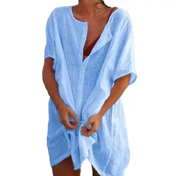 

Plus Size Comfortable to Wear Summer Women Solid Color Deep V Neck Short Sleeve Loose Cover up Party Loose Bust