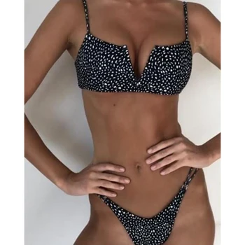 Sexy Sommer Frauen  Bikini Gepunkteter Tanga Bademode Push-Up Low Taille 1