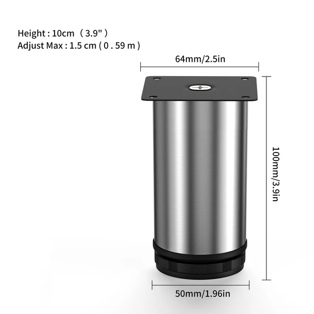 1pcs 5-30CM Furniture Adjustable Cabinet Legs Stainless Steel Table Sofa Metal Foot With Screws Home Improvement Hardware silver 10CM