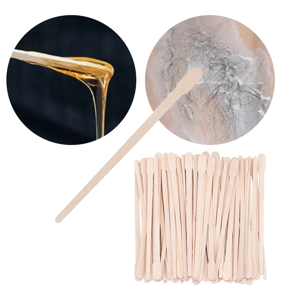 100 Pcs Disposable Waxing Wax Wooden Bamboo Sticks Spatula Tongue Depressor Kit Hair Removal Cream Depilatory Beauty Tool 3
