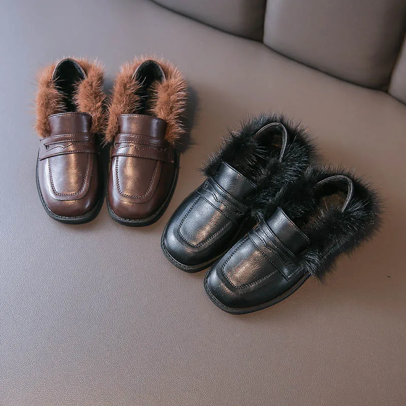 Bakkotie Kids Winter Children Fashion Pu Leather Flat Baby Brand Slip On Shoes Girls Fashion Black Loafer Brown