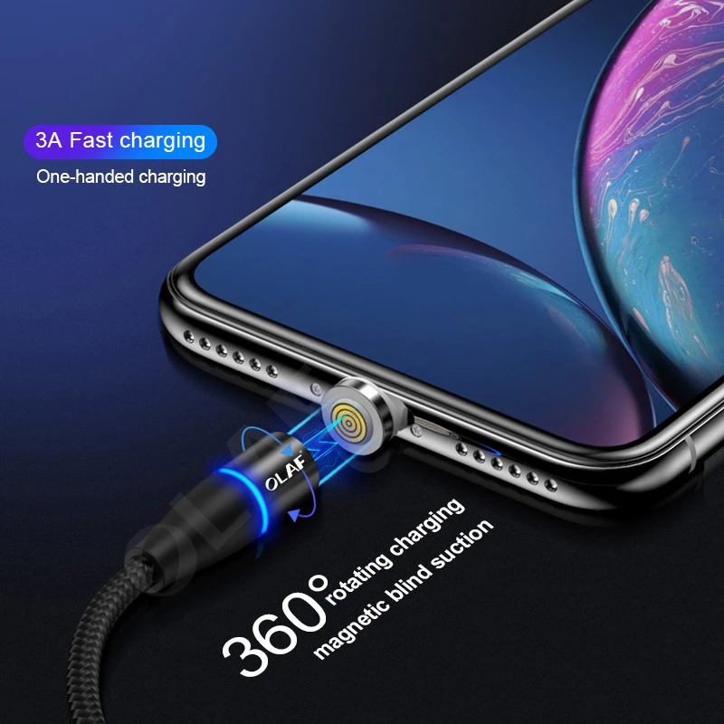 Магнитный кабель 3A Micro usb type C для samsung S10 S9 huawei, быстрая зарядка USB C, магнитный кабель для iPhone 11 X, шнур зарядного устройства 1 м 2 м