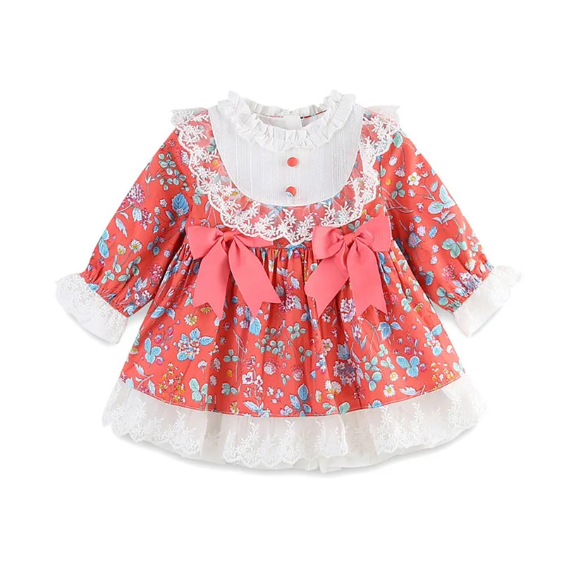 Kids Spanish Dress Lolita Style Flowers Print Princess Infant Easter ...