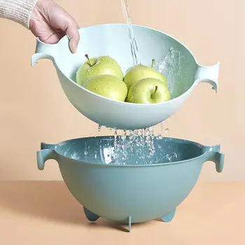 

Kitchen multi-function portable detachable double-layer hollow fruit and vegetable cleaning drain basket storage basket