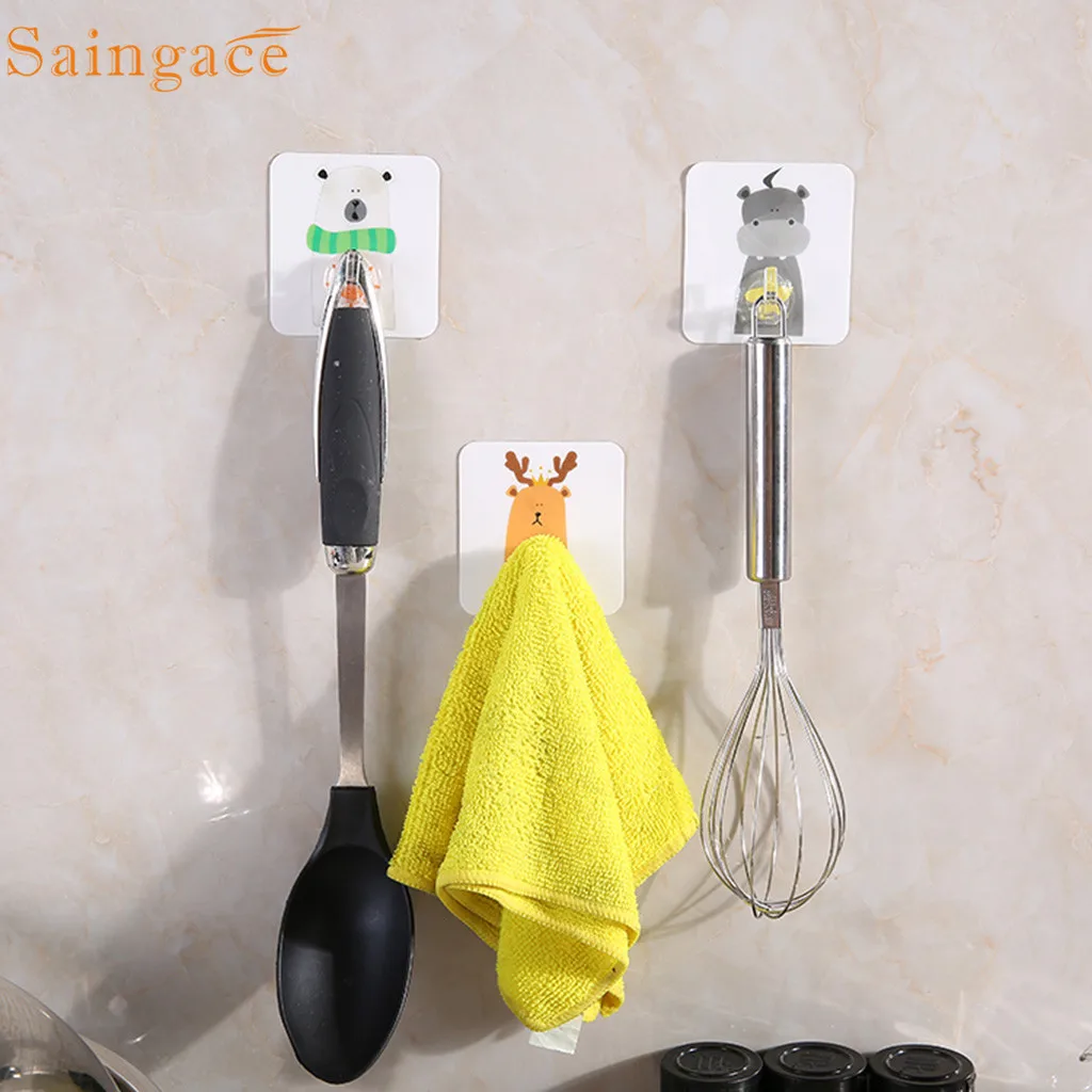Saingace крючки для хранения мультфильм животный узор Ванная комната кухонные настенные крючки Бесшовные без для крепления на двери, задняя стенка висит 2020