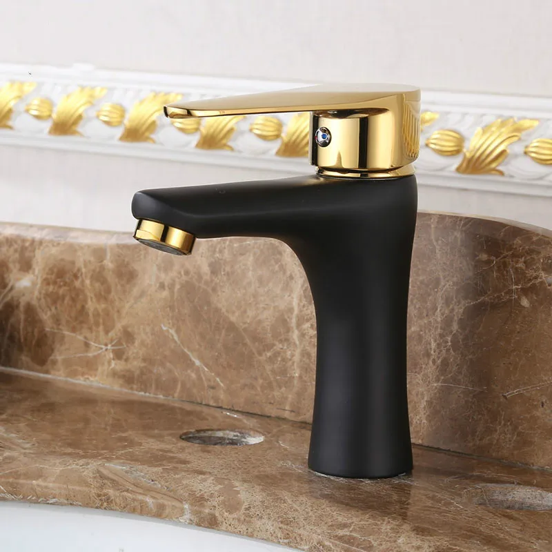 

ZGRK Bathroom Faucets Copper Hot And Cold Water Wash Basin Mixer Tap Single Handle Crane Retro Gold Black Faucet Bathroom
