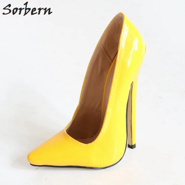 Yellow Shiny Sorbern/женские туфли-лодочки размера плюс; обувь унисекс для вечеринок; большие размеры 36-46; Модные женские вечерние туфли с острым носком без застежки; цвет на заказ - Цвет: Yellow Shiny