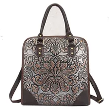 Женская винтажная трендовая кожаная сумка-тоут с тиснением, Повседневная сумка через плечо, сумки через плечо, известный бренд, сумка из воловьей кожи