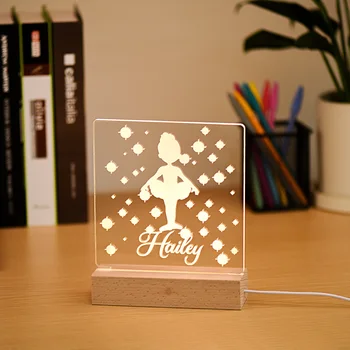 

Custom Dancing girl nightlight Wooden acrylic 3D night light girl LED table lamp for Kids GiftS Christmas birthday holiday pa
