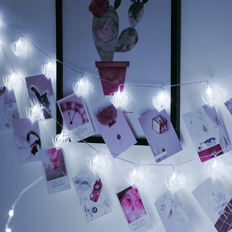 thumbnail image 1 of Guirnalda de luces con forma de corazón con clip para fotos, guirnalda de luces con clip para colgar fotos, decoración perfecta para la pared del dormitorio, 1 of 5