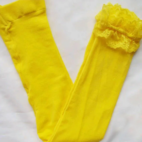 Модные бархатные леггинсы с кружевом для маленьких девочек; Детские Балетные леггинсы - Цвет: Цвет: желтый