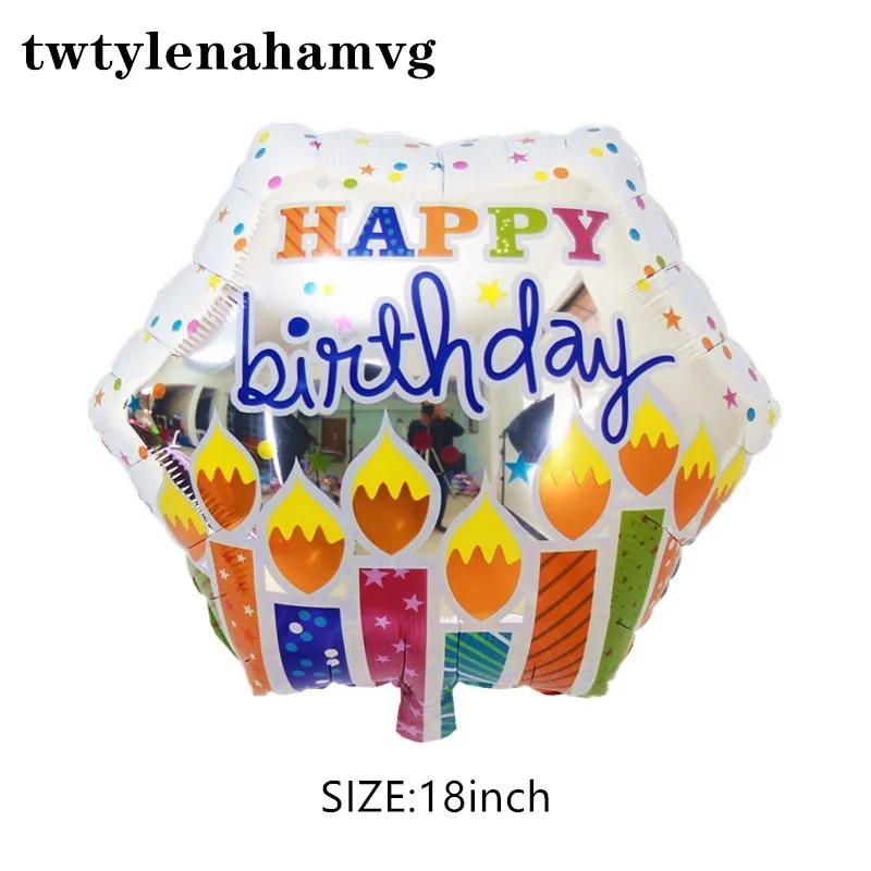 Hexagon 18 inch new aluminum foil Happy Birthday inflatable balloon wedding food festival anniversary theme party decorations