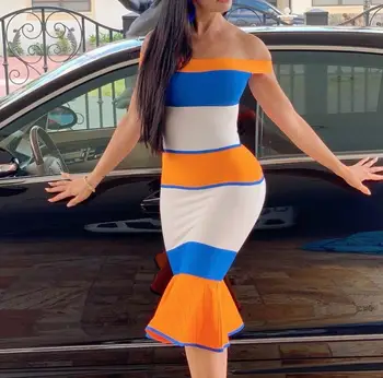 

Free shipping fashion women mermaid dress yellow striped slim bodycon bandage dress vestido evening club autumn summer dresses