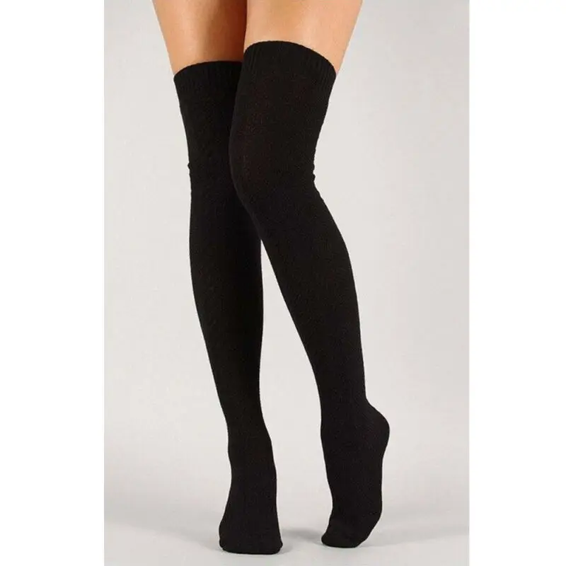 

Women Girls Cable Knit Stocking New Pure Color Warm Extra Long Boot Stocking Female Autumn Winter Over Knee Thigh High Stockings