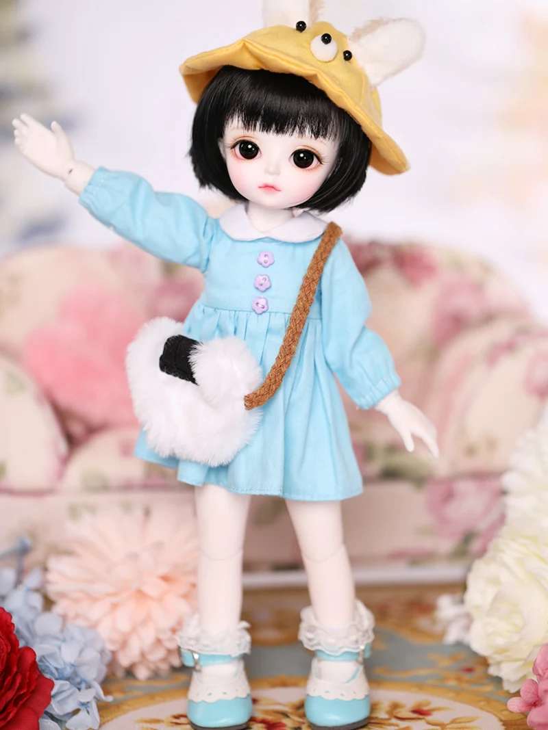 1/3, 1/4, 1/6, BJD, кукла, милое синее платье для BJD, куклы, игрушки, аксессуары, одежда, включает в себя платье+ носки+ шляпу+ сумку