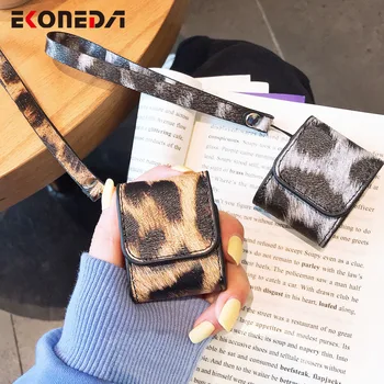 

EKONEDA Leopard Print PU Case For Airpods Case Soft Leather Protective Earphone Cover For Airpods 2 With Strap