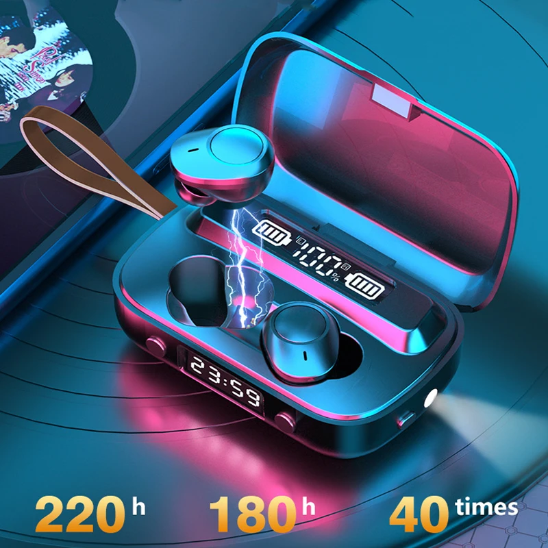 Wireless Bluetooth Headset Sports Audio Hifi 2000 MAH Game Machine TWS Headset Tactile Control LED Flashlight Hour PC Headset