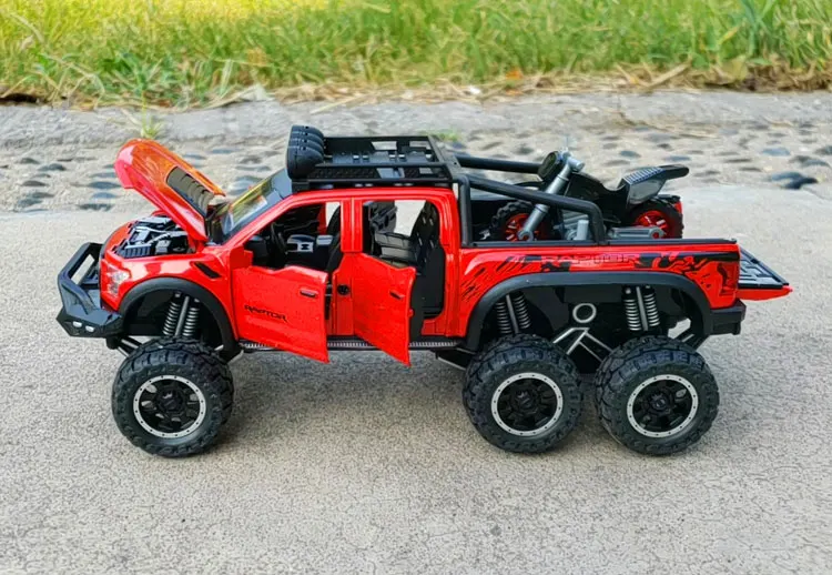 New 1:28 Ford Raptor F150 Alloy Diecast Car Model Toys Sound Light Toy Pickup Truck Pull Back Vehicle For Children