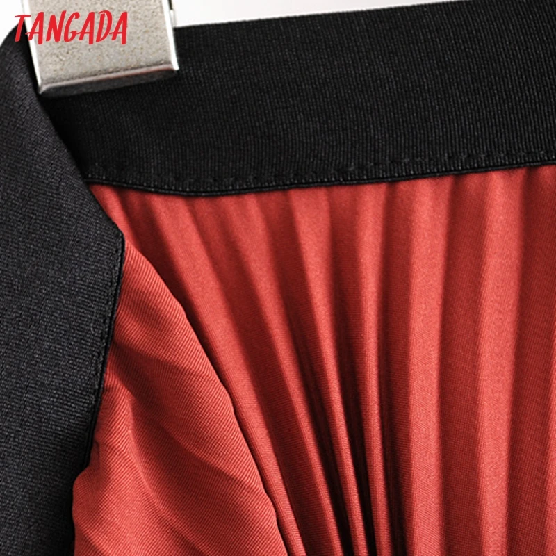 Tangada Женская винтажная красная плиссированная юбка стрейч талия Дамская мода koeran шик до середины икры юбки faldas mujer 3H24