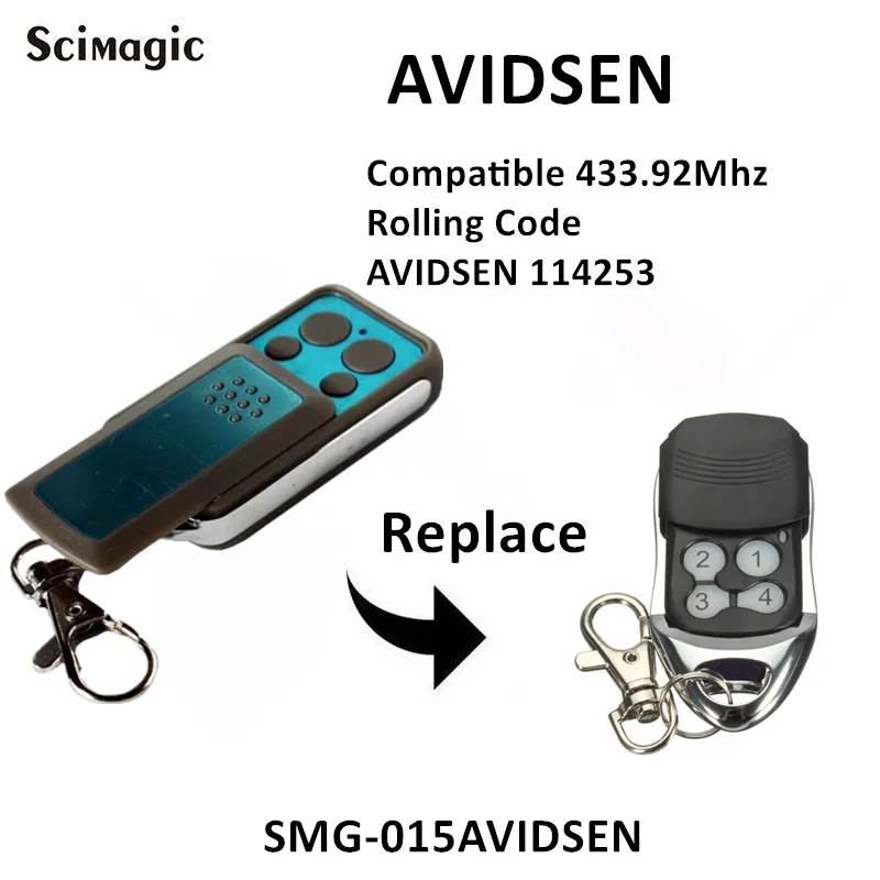 

AVIDSEN 114253 remote control garage door opener 433mhz rolling code handheld transmitter AVIDSEN gate controls command key fob 433.92mhz