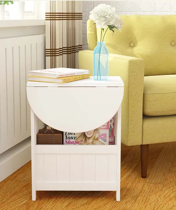  White color MDF Living Room Folding Coffee Table Sofa Side Round Table Multi Use Bedroom Washing Ro - 4000478784855