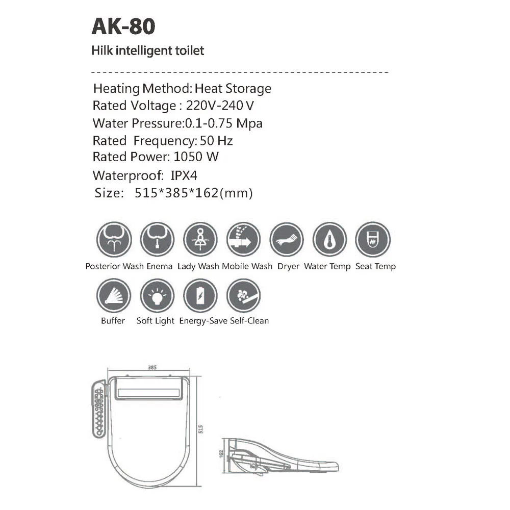 Мгновенный нагрев настенная подвесная дренажная крышка биде AK80 515*385*162 (мм) 220 230 В