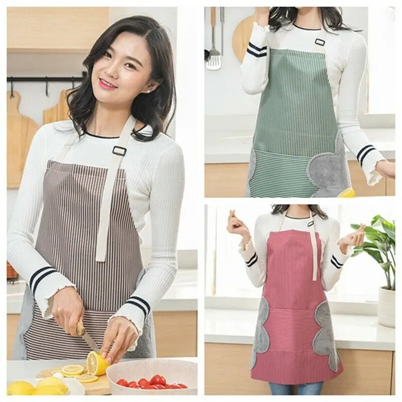 

Unisex Womens Mens Aprons With Pockets Chef Kitchen Cooking Cotton Oil-Proof Waterproof Wipeable Plaid Stripes