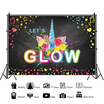 

Yeele Flower Photography Backdrop Unicorn Birthday Party Let's Glow Drawing Pattern Baby Photography Background For Photo Studio