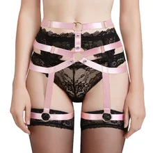 Розовые подвязки пояс чулки c полосками и вырезами Талия клетка регулируемые ремни плюс размер готика панк Клубная женская одежда жгут белье
