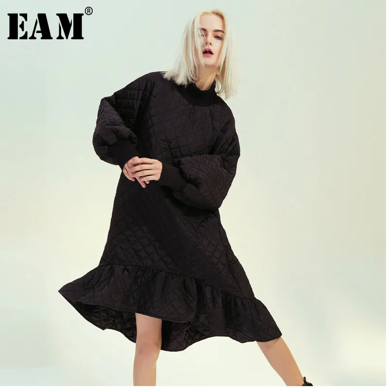 [EAM] женское хлопковое Повседневное платье русалки новая водолазка с длинным