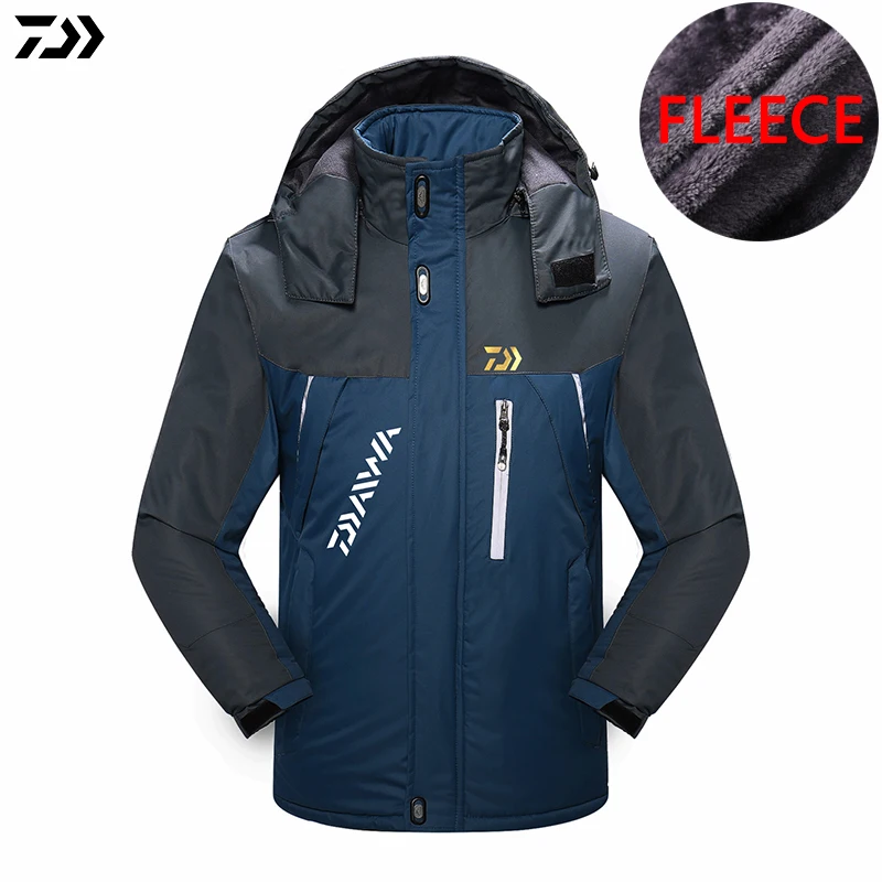 Lake Blue Зимняя одежда для рыбалки плюс бархатные куртки для рыбалки уличная одежда для кемпинга мужские осенние водонепроницаемые сохраняющие тепло Лоскутные с капюшоном - Цвет: Lake Blue