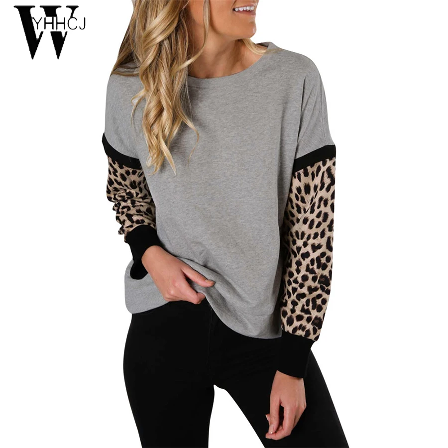

WYHHCJ 2019 Autumn Long Sleeve Blouse Women 2019 Casual O Neck Patchwork Shirt Loose Leopard Lady Blouses Basic Tops Tee Blusas