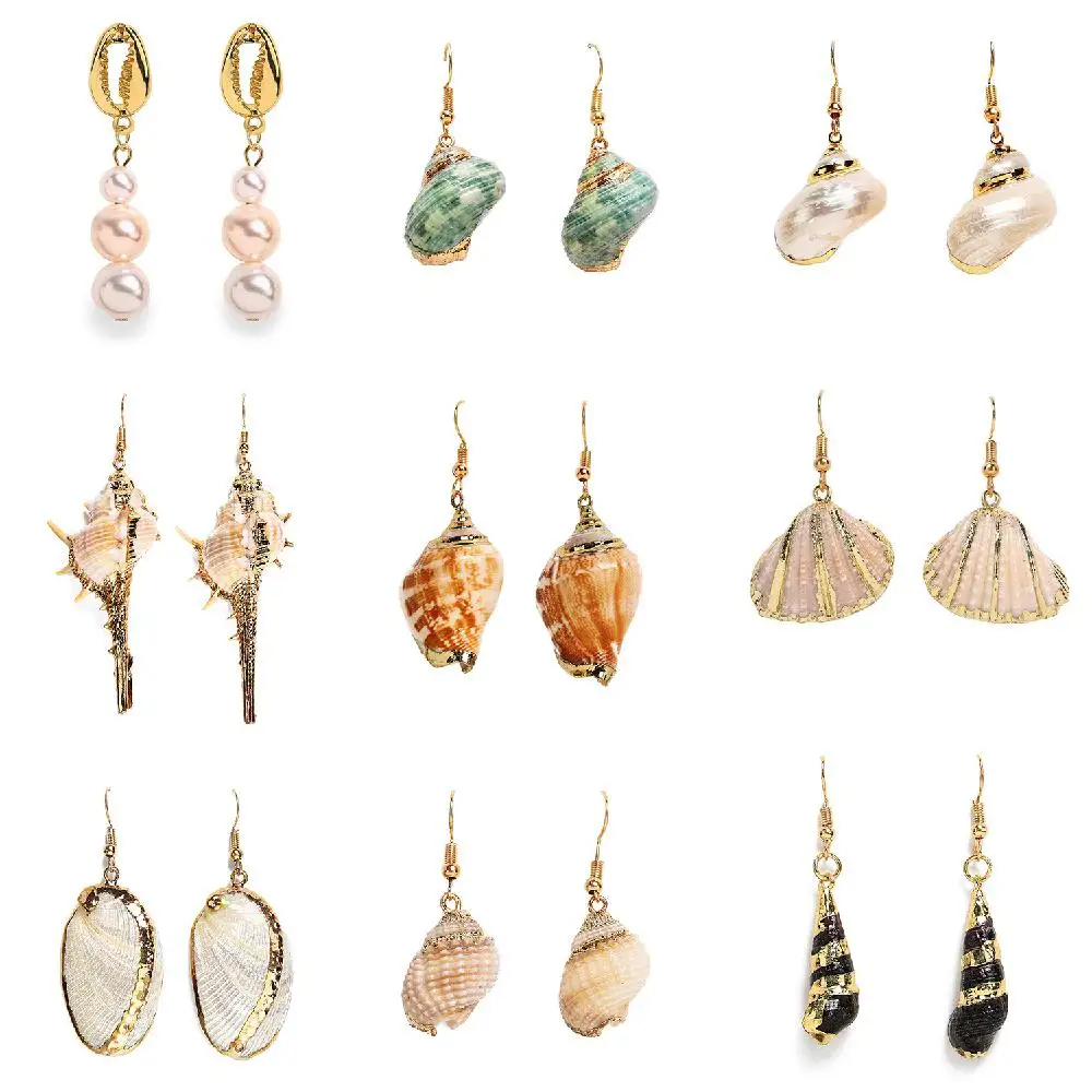 

Women Retro Pearl Shell Earrings Summer Beach Conch Eardrop Dangle Earrings Jewelry
