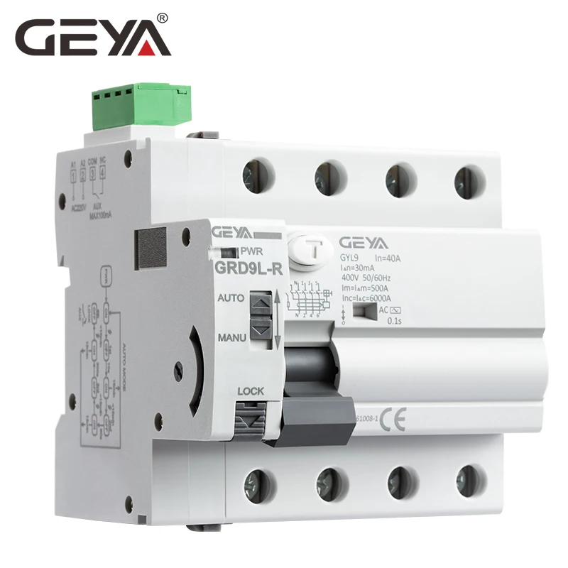 Автоматический автоматический выключатель GEYA GRD9L 6KA ELCB RCCB 4 полюсный цепи