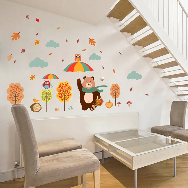 Lovely Bear Owlets Tree Wall Stickers Kids Bedroom Home Decorations Cartoon PVC Decals DIY Safari Owls Mural Art Childrens Gifts