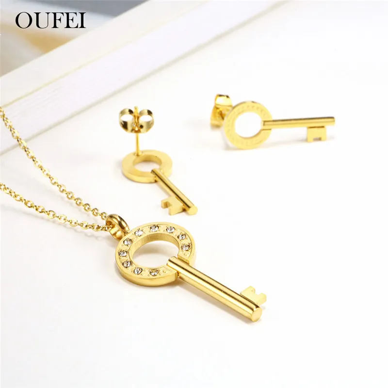 OUFEI ключ ожерелье набор серег для женщин из нержавеющей стали ювелирные наборы серьги женские ювелирные аксессуары