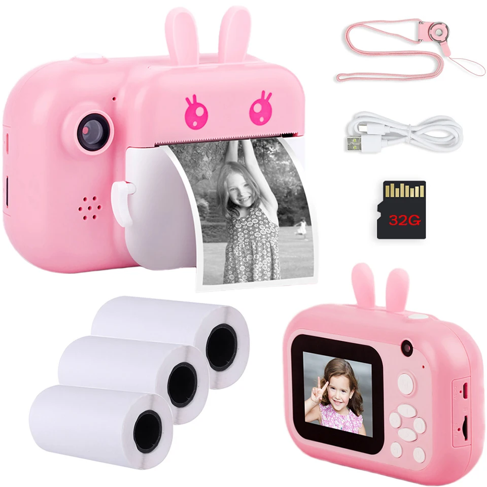Los niños 32GB cámara instantánea para estampado para niños cámara HD 1080P cámara Digital para niños foto cámara de juguete regalo de cumpleaños para niña Niño