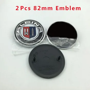 

2pcs 82mm front trunk Stickers abs black base metal cover bonnet logo boot label badge hood emblem For Alpina Blue white