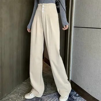

TOTOB Casual Thicken Women Corduroy Pants 2020 Spring High Waist Buttons Wide-legged Pants Female Floor-Length Long Trousers