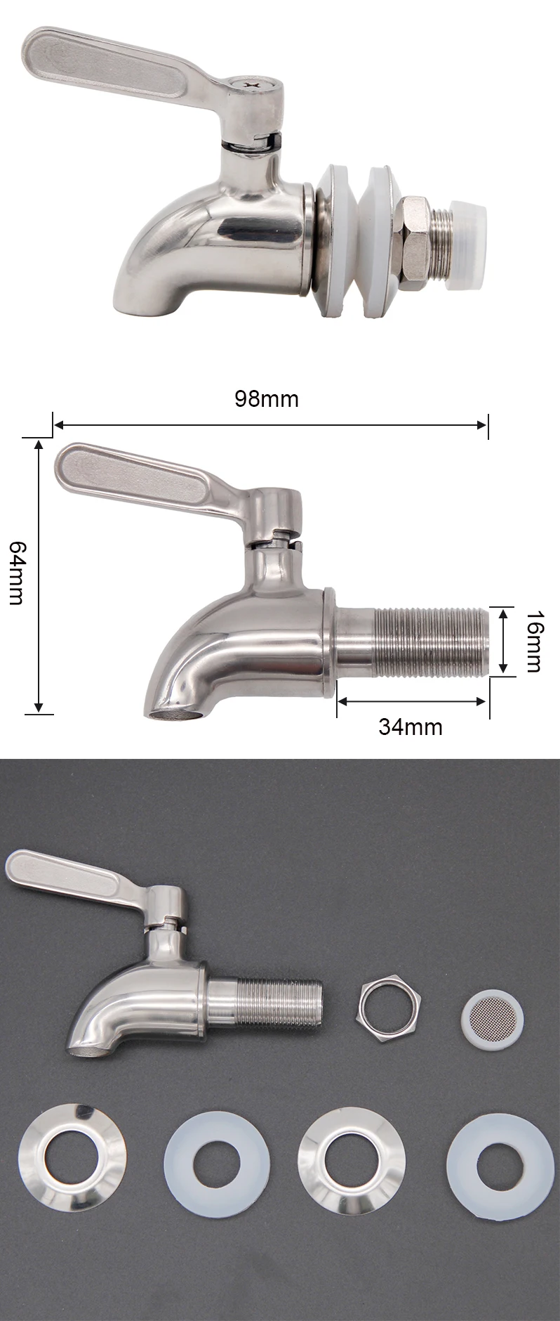 Description Picture 2 of itemBeverage Dispenser Replacement Spigot Stainless Steel Tap for Homebrew Barrel Fermenter Wine Spig Beer Beverage Juice