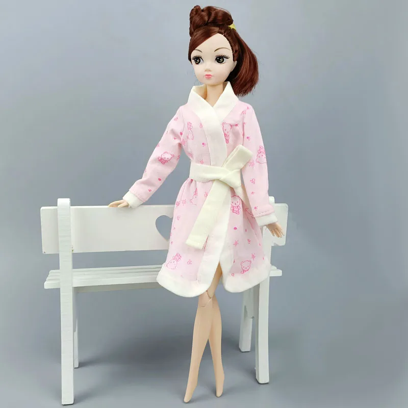 Белый халат с изображением животных для куклы Барби костюм для ванной зимняя пижама одежда Спящая повседневная одежда для игры Барби дом детские игрушки