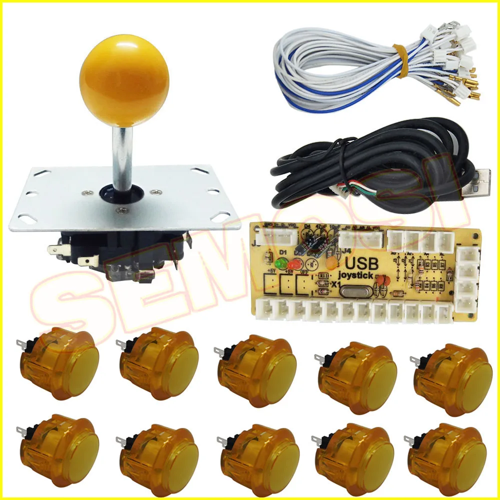 Yellow kit 1 2 игрока нулевой задержки Джойстик Аркада DIY светодиодный USB энкодер+ 2 боевой джойстик+ 20 кнопочных кнопок+ 28 кабелей аркадная игра DIY - Цвет: Yellow kit 1