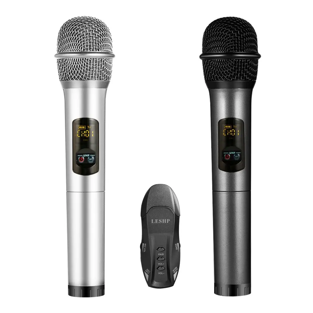 

LESHP Dual Wireless Karaoke Microphone with Receiver Box Various Frequency Full-Metal for Home KTV Education K18U